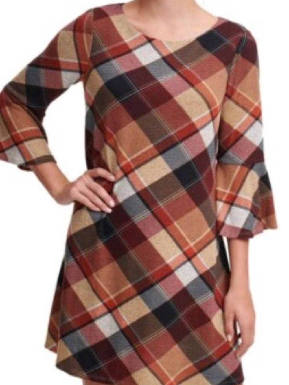 Jessica Howard Plaid A-Line Dress in Rust, Tan & Black
